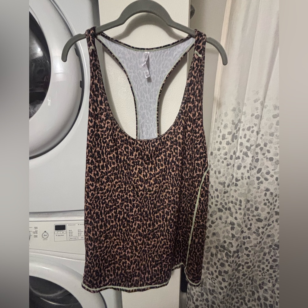 Fabletics Leopard Print Racerback Active Tank Top with Neon Stitching, Size 2X